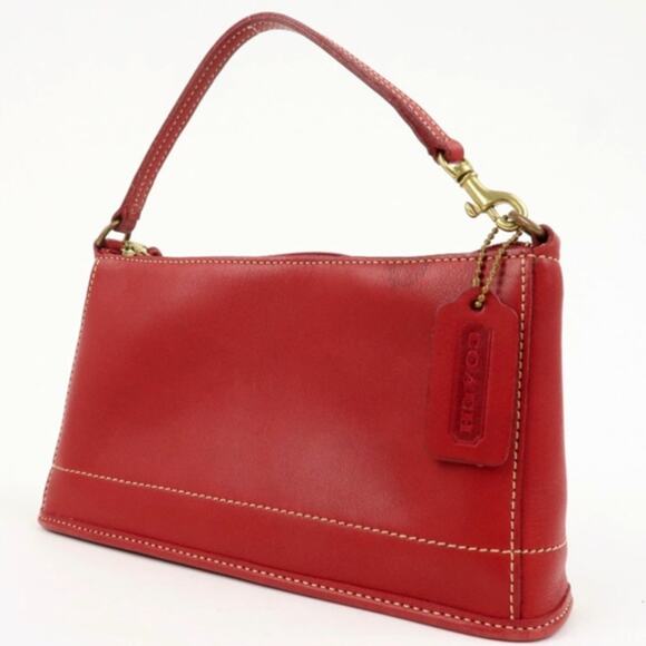 💎✨Authentic✨💎COACH Leather Canvas Hand Bag Shoulder bag Red - Picture 1 of 8